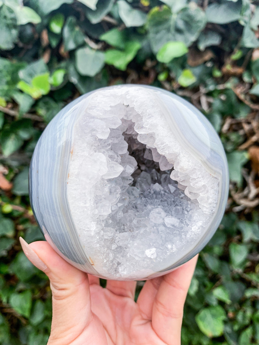 ✨  RAFFLE // Perfect Sky Blue Agate Sphere with Druzy Cave