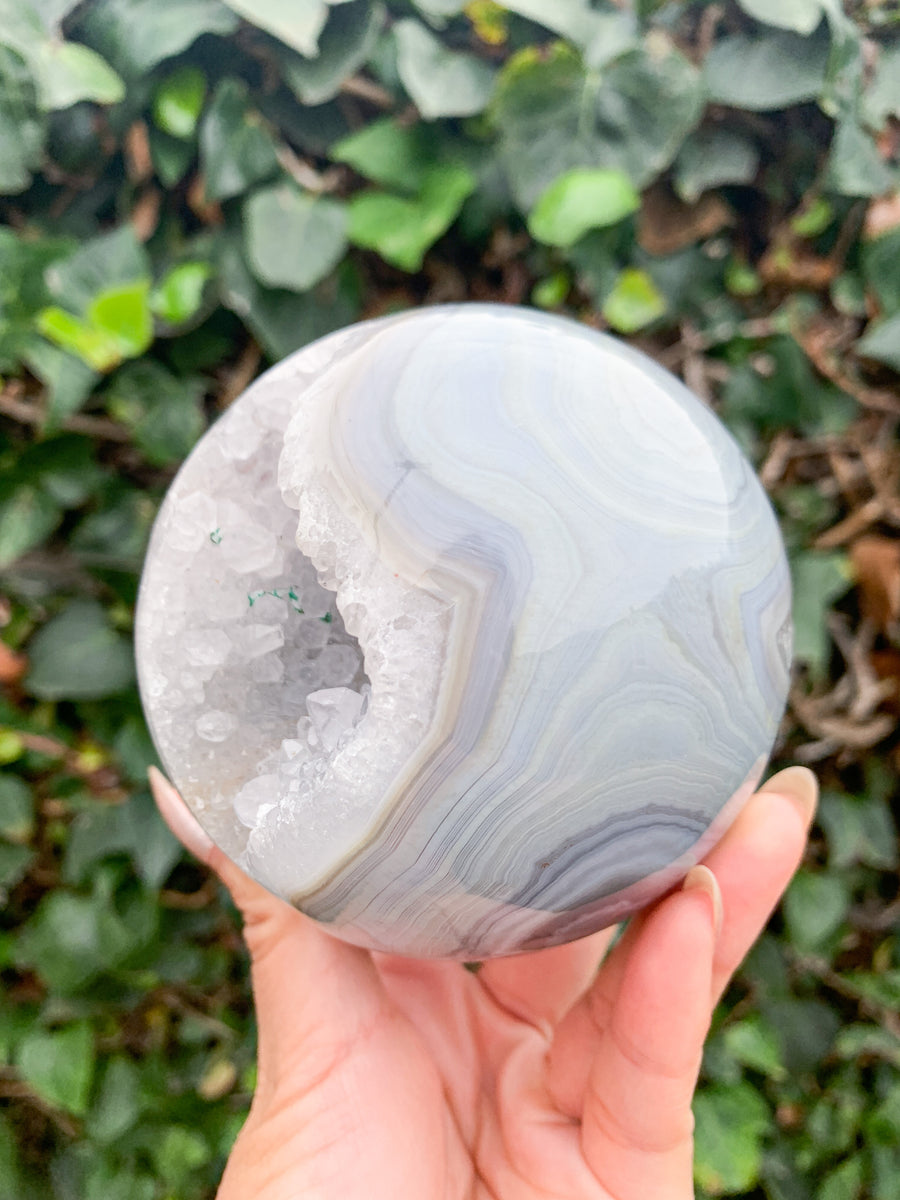 ✨  RAFFLE // Perfect Sky Blue Agate Sphere with Druzy Cave